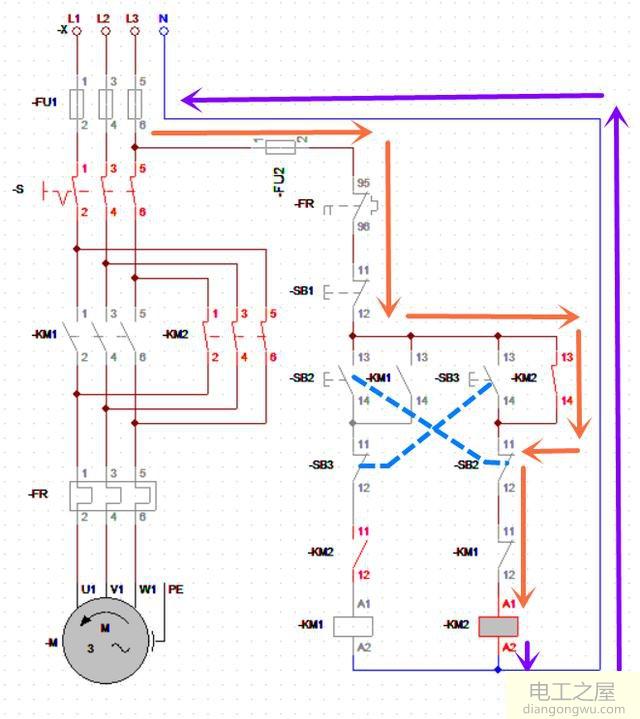 三相交流電動(dòng)機(jī)正反轉(zhuǎn)互鎖電路的分析